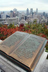 Foto, Bild: Jacques Cartier Gedenkschrift auf dem Mont Royal ber der City von Montreal