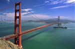 Foto, Bild: Golden Gate Bridge mit Containerschiff