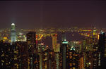 Foto, Bild: Blick vom Victoria Peak auf die City von Hongkong abends