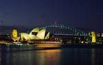 Foto, Bild: Sydney Harbour Bridge mit Sydney Opera House abends