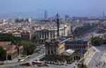 Foto, Bild: City von Barcelona mit Kolumbusdenkmal von der Schwebebahn Transbordador del Port aus