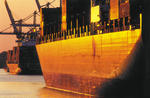 Foto, Bild: Containerschiffe am  HHLA Container Terminal Burchardkai Hafen Hamburg im Abendlicht