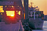 Foto, Bild: Containerschiff ARCTIC OCEAN am Eurogate Container Terminal Hamburg vor untergehender Sonne