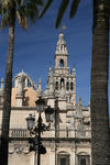 Foto, Bild: Die 97 m hohe Giralda mit der 4m hohen Figur mit Standarte und Palmwedel